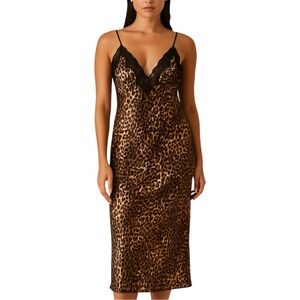 CINEMA ETOILE Vintage Leopard Print Slip Midi‎ Dress. Size Medium